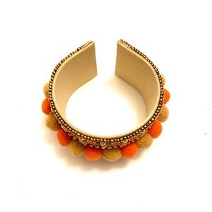 Jewelry - Orange Gold Pom Pom Bracelet boho Jewelry - Orange Gold Pom Pom Bracelet boho
